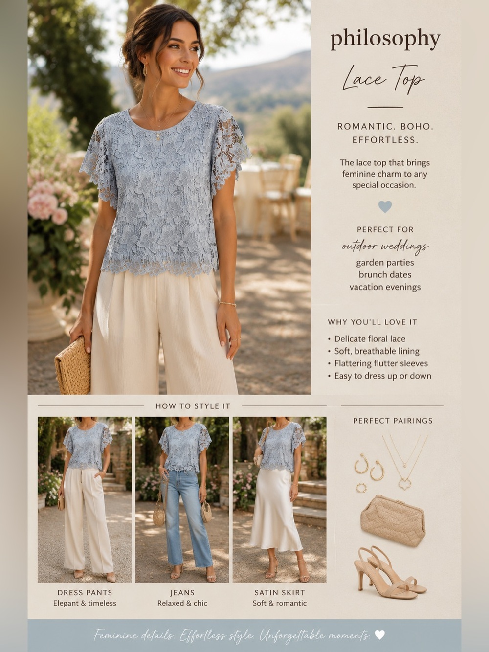 🩶🤍 Philosophy Vapor Gray Lace Top XL | Wedding Guest Boho Romantic